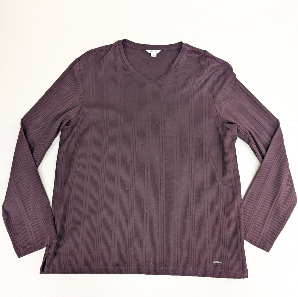 Calvin Klein Purple Ribbed V Neck Cotton Long Sleeve Large [58]